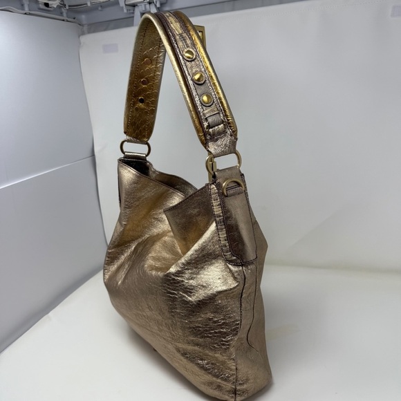 Ellen Tracy slouchy hobo Gold Metallic Shoulder Bag 100% genuine leather - Picture 2 of 16
